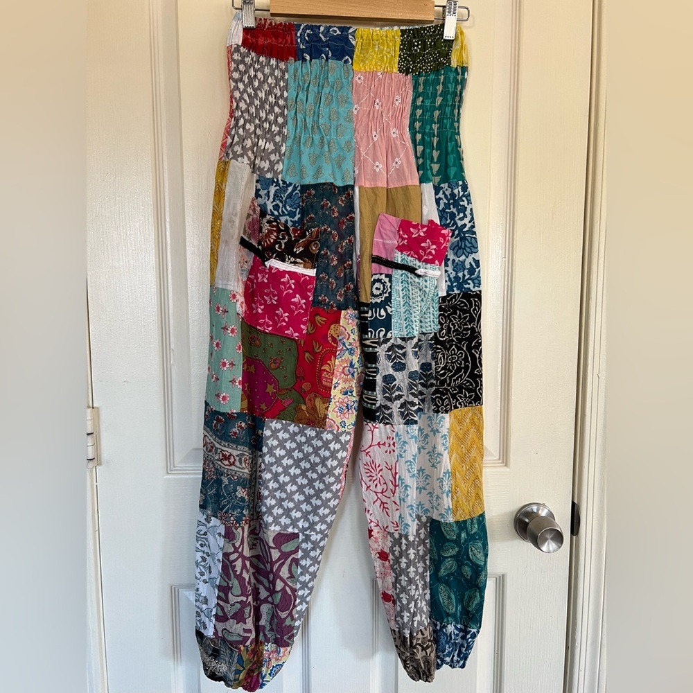 Rising International Patchwork Harem Pants One Size Boho Festival Cotton India